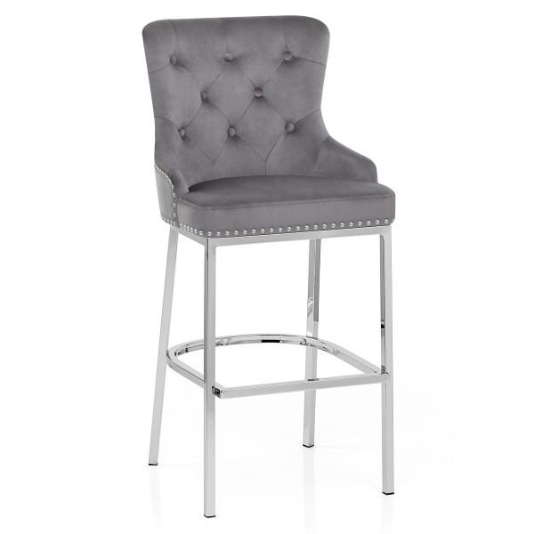Samt Barhocker Chrom - Grange Grau Samt Barhocker Chrom - Grange Grau