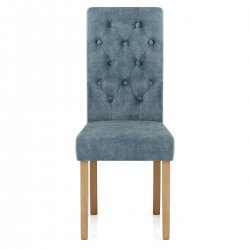Samt Esszimmerstuhl Eiche - Portland Blau