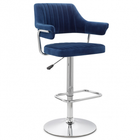 Samt Barhocker Chrom - Skyline Blau